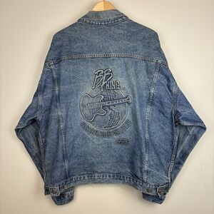 Rare BB King Denim Concert Tour Jean Jacket Music Blues Trucker Style Blue 2XL